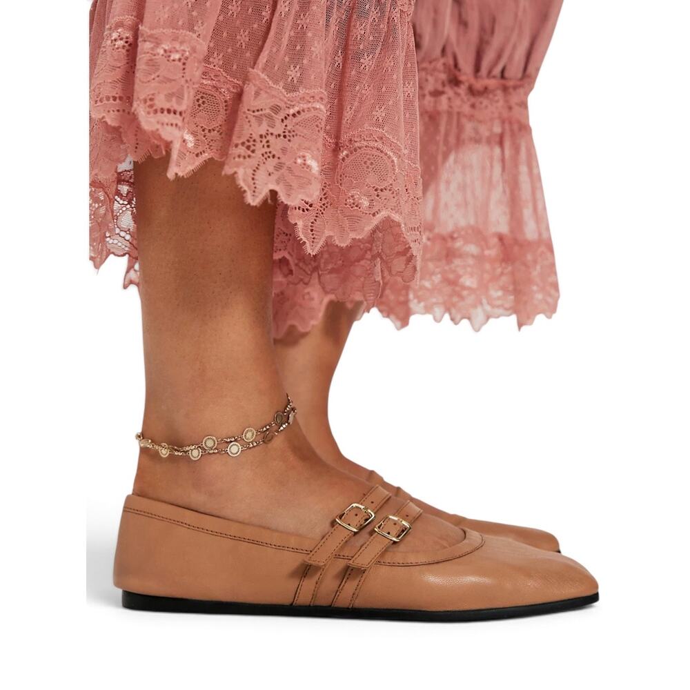 Free People Gemini Ballet Flat Women’s 9.5 Vachetta Tan Balletcore Double Strap